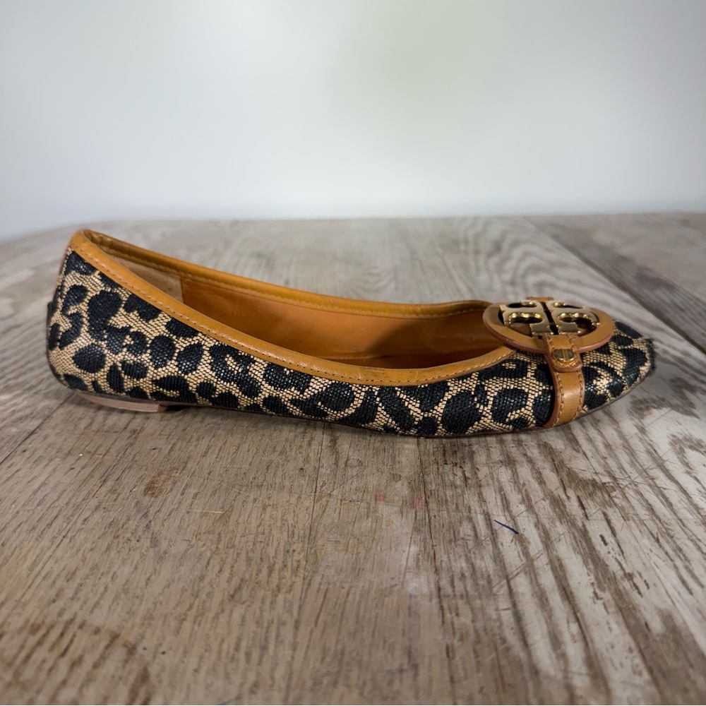 TORY BURCH‎ AADEN Ballet Leopard Raffia Gold Logo Hardware Size 9 M - Picture 4 of 8
